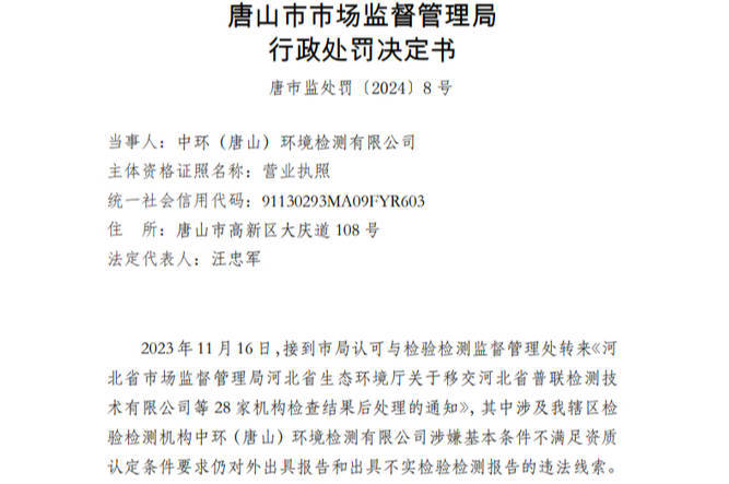 博乐体育：唐山一处境检测公司众次因出具失实陈说被罚被罚越日就中标处境检测项目(图4)